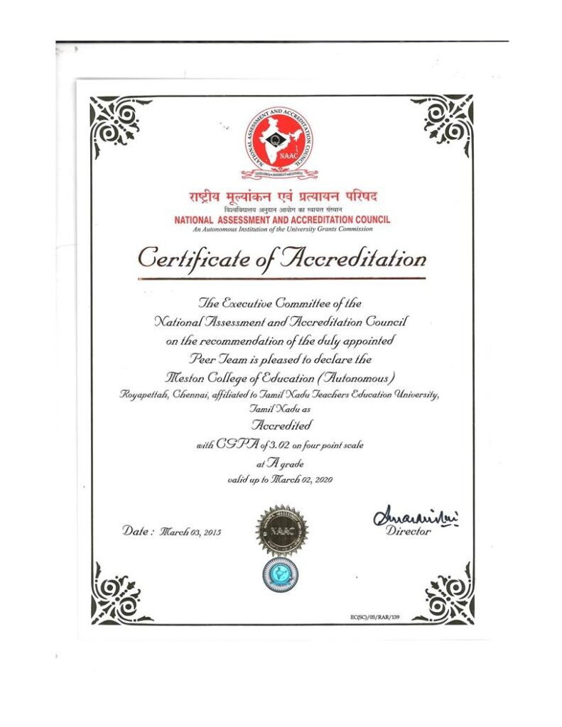 NAAC Certificate - Meston College of Education